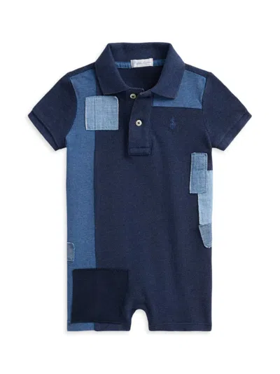 Polo Ralph Lauren Baby Boy's Denim Patchwork Polo Shortalls In Blue Heather