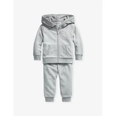 Polo Ralph Lauren Baby Boy Logo-embroidered French-terry Hoody And Trousers Set Grey Htr In Gray
