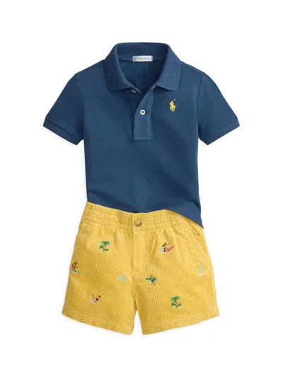 Polo Ralph Lauren Baby Boy's Mesh Polo Shirt & Embroidered Corduroy Shorts Set In Multi