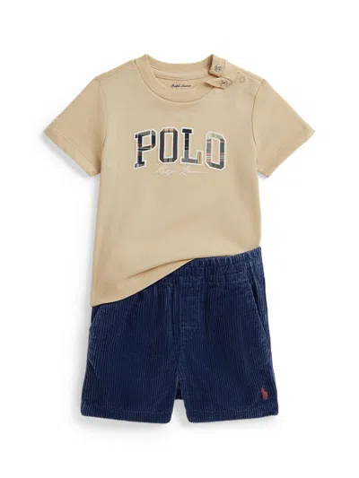 Polo Ralph Lauren Baby Boy's Plaid Logo T-shirt & Corduroy Shorts Set In Multi