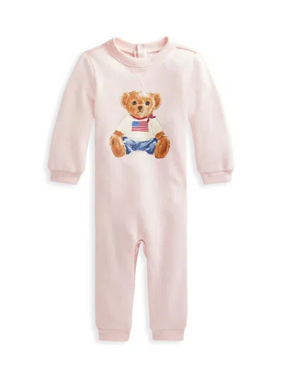 Polo Ralph Lauren Babies' Ralph Lauren Polo Bear Graphic Fleece Romper In Delicate Pink