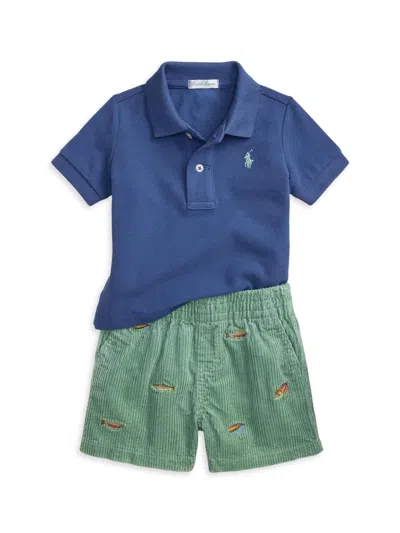 Polo Ralph Lauren Baby Boy's Polo Shirt & Corduroy Shorts Set In Blue