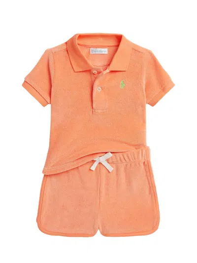 Polo Ralph Lauren Baby Boy's Terry Polo Shirt & Shorts Set In Orange