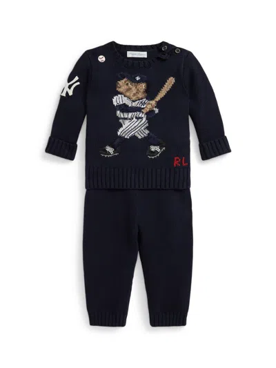 Polo Ralph Lauren Baby Boy's Yankees Polo Bear Knit Sweater & Pants Set In Blue