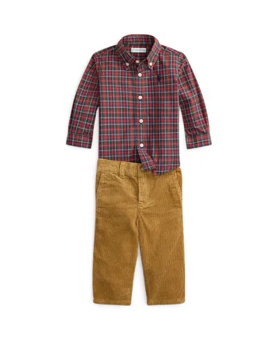 Polo Ralph Lauren Baby Boys 2-piece Plaid Cotton Shirt And Corduroy Pants Set In Brown