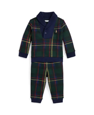 Polo Ralph Lauren Baby Boys 2-piece Plaid Sweatshirt And Pants Set In Green