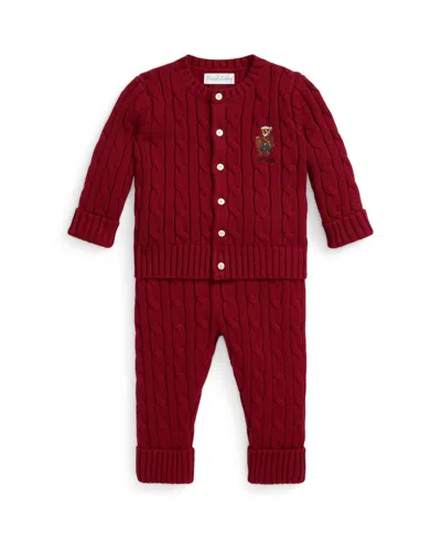 Polo Ralph Lauren Baby Boys 2-piece Polo Bear Cardigan And Pants Set In Red