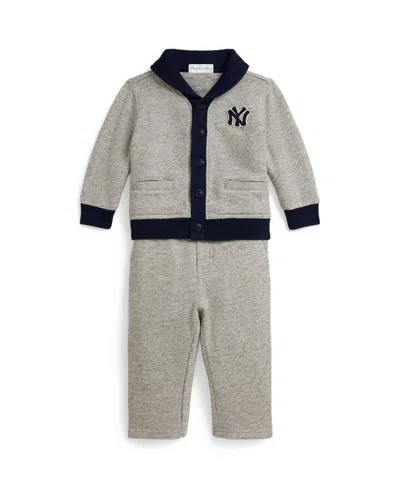 Polo Ralph Lauren Baby Boys 2-piece Vintage Yankees Fleece-knit Cardigan And Pants Set In Gray