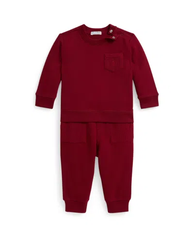 Polo Ralph Lauren Baby Boys 2-piece Waffle-trim Sweatshirt And Joggers Set In Red