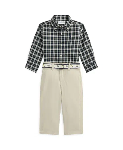 Polo Ralph Lauren Baby Boys 3-piece Plaid Shirt, Belt And Canvas Pants Set In Multi