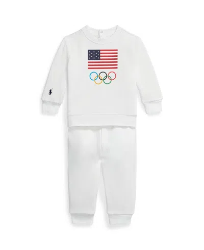 Polo Ralph Lauren Baby Boys' And Baby Girls' Team Usa Fleece Sweatshirt And Jogger Pants, 2-piece Set In White