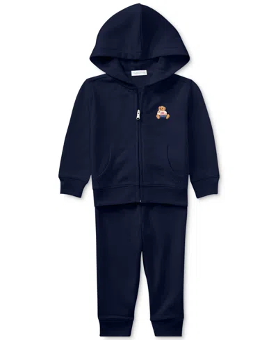 Polo Ralph Lauren Baby Boys Bear Hoodie And Pants, 2 Piece Set In Blue