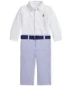 Polo Ralph Lauren Ralph Lauren Cotton Button-up Shirt, Stripe Pants & Belt Set In White