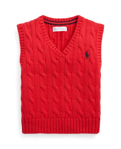Polo Ralph Lauren Baby Boys Cable Knit V-neck Sweater Vest In Red