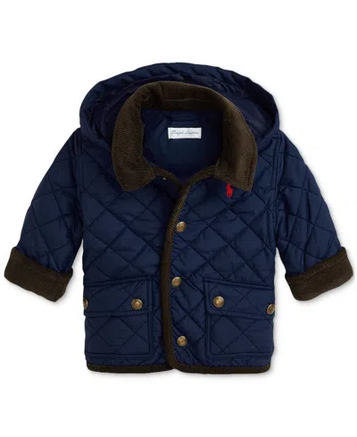Polo Ralph Lauren Baby Boys Corduroy-trim Barn Jacket With Removable Hood In Navy