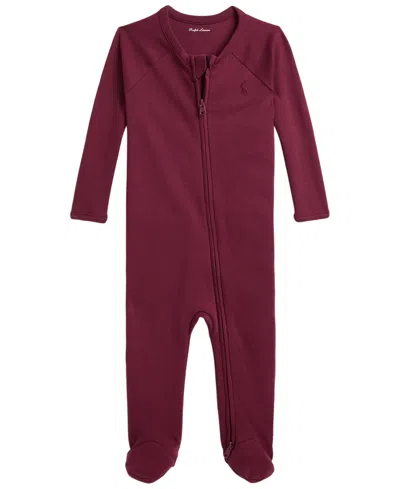 Polo Ralph Lauren Baby Boys' Cotton Interlock Footed Coverall In Burgundy