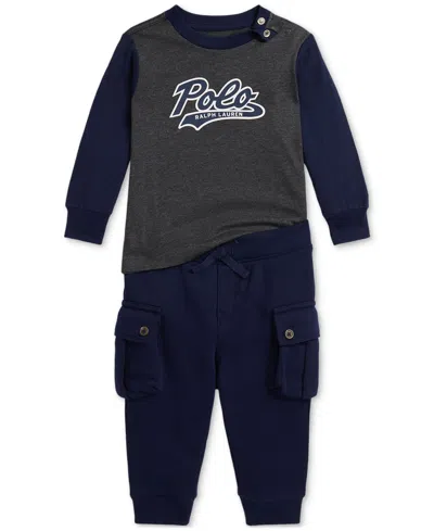 Polo Ralph Lauren Baby Boys Cotton Jersey Tee & Fleece Cargo Pant Set In Blue