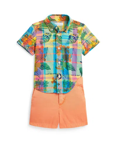 Polo Ralph Lauren Baby Boys Cotton Madras Shirt And Chino Shorts Set In Island Hopping Tropical