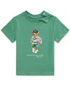 Polo Ralph Lauren Green Crewneck T-shirt With Maxi Logo Print On The Front In Cotton Baby