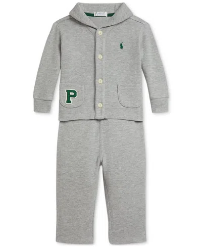 Polo Ralph Lauren Baby Boys Estate-rib Cardigan & Pant Set In Gray
