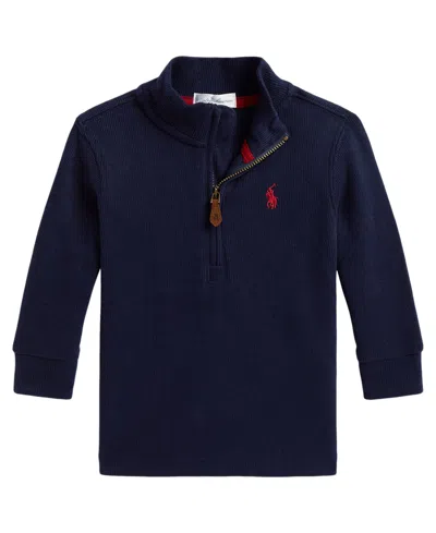 Polo Ralph Lauren Baby Boys' Estate-rib Quarter-zip Sweater In Blue