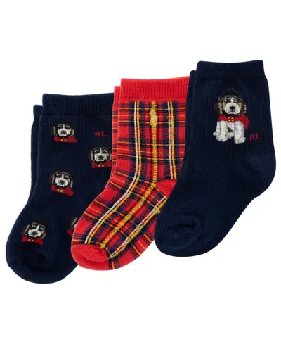 Polo Ralph Lauren Baby Boys' Festive Dog Plaid Crew Socks, 3-pack In Multi