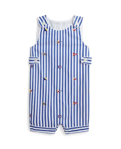 Polo Ralph Lauren Baby Boys Flag-embroidered Striped Cotton Overall In Blue