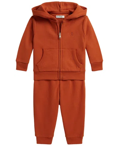 Polo Ralph Lauren Baby Boys' Full-zip Hoodie And Pants, 2-piece Set In Orange