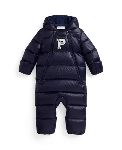 Polo Ralph Lauren Baby Boys Letterman Down Hooded Bunting In Blue