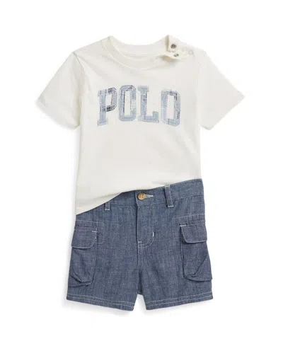 Polo Ralph Lauren Baby Boys' Logo Crewneck T-shirt And Chambray Cargo Shorts, 2-piece Set In Multi