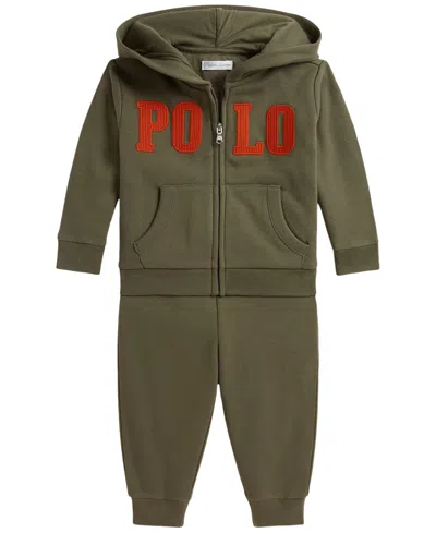 Polo Ralph Lauren Baby Boys' Logo Fleece Full-zip Hoodie And Pants, 2-piece Set In Green