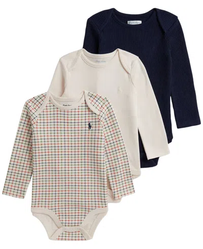 Polo Ralph Lauren Baby Boys' Long-sleeve Bodysuit, 3-pack In Multi