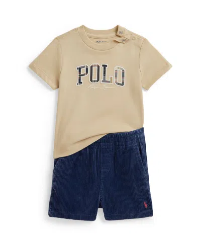 Polo Ralph Lauren Baby Boys' Madras-logo T-shirt And Corduroy Shorts, 2-piece Set In Multi
