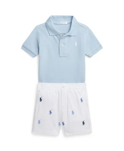 Polo Ralph Lauren Baby Boys Mesh Polo Shirt And Short Set In Estate Blue