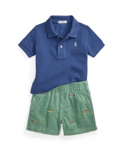 Polo Ralph Lauren Baby Boys' Mesh Polo Shirt And Shorts, 2-piece Set In Blue