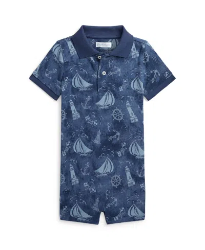 Polo Ralph Lauren Baby Boys Nautical-print Cotton Mesh Polo Shortall In Blue