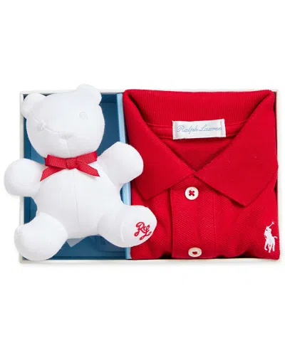 Polo Ralph Lauren Baby Boys Or Girls Cotton Mesh Polo Shirt And Bear Gift Box Set In Red