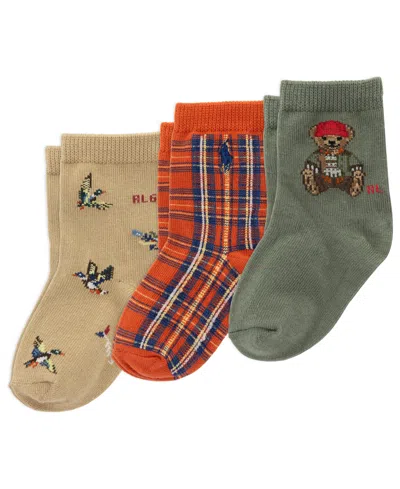 Polo Ralph Lauren Baby Boys' Outdoor Bear Plaid Crew Socks, 3-pack In Multi
