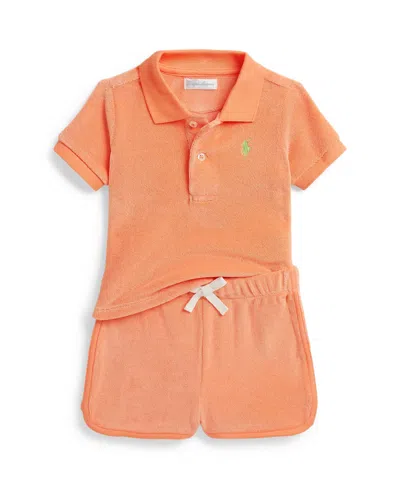Polo Ralph Lauren Baby Boys' Pony Embroidered Shirt And Shorts, 2-piece Set In Orange