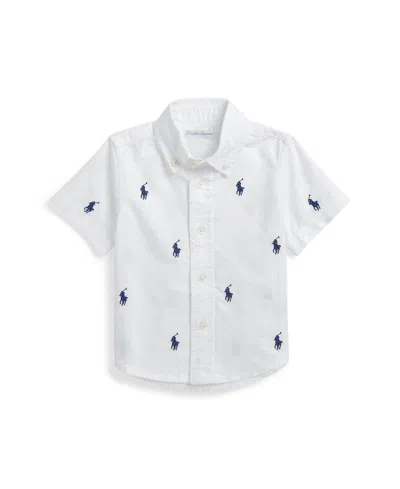 Polo Ralph Lauren Baby Boys Pony Oxford Short-sleeve Shirt In White,navy C7908