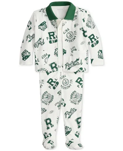 Polo Ralph Lauren Baby Boys Reversible Jacket, Polo Bodysuit & Footed Pant Set In Green