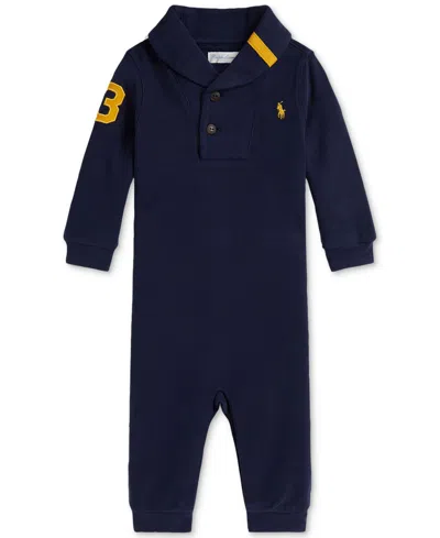 Polo Ralph Lauren Baby Boys Rib-knit Coverall In Blue