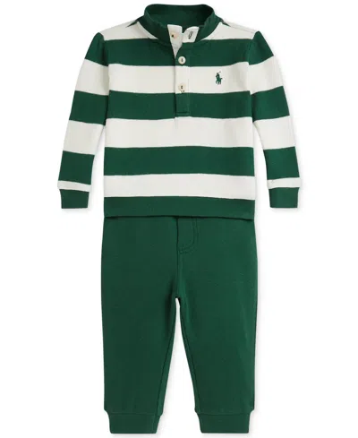 Polo Ralph Lauren Baby Boys Rib-knit Pullover & Jogger Pant Set In Green