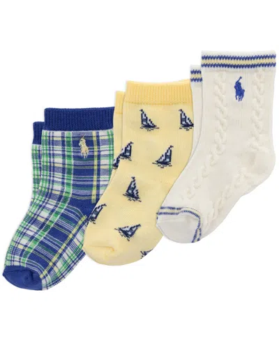 Polo Ralph Lauren Baby Boys' Sailing Cable Knit Socks, 3-pack In Multi