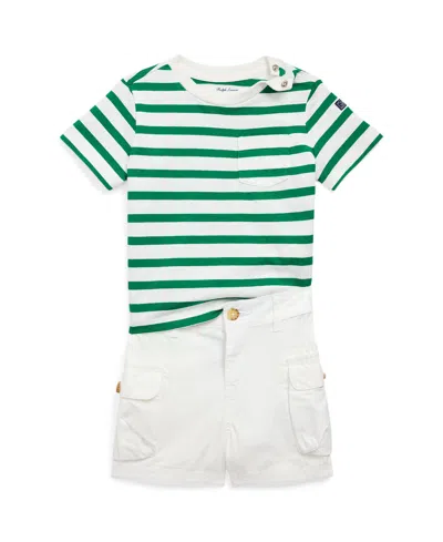Polo Ralph Lauren Baby Boys Striped Cotton T-shirt And Cargo Shorts Set In Deckwash White
