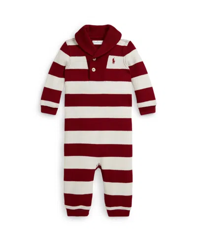 Polo Ralph Lauren Baby Boys Striped Estate-rib Cotton Coverall In Multi