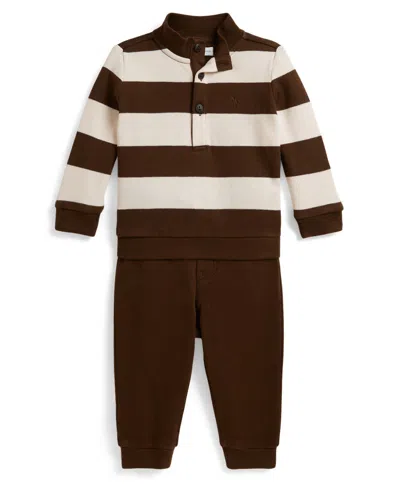 Polo Ralph Lauren Baby Boys' Striped Estate-rib Pullover Top And Pants, 2-piece Set In Black