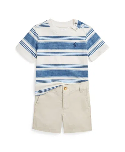Polo Ralph Lauren Baby Boys Striped Jersey Tee And Chino Short Set In Printed Patina Stripe
