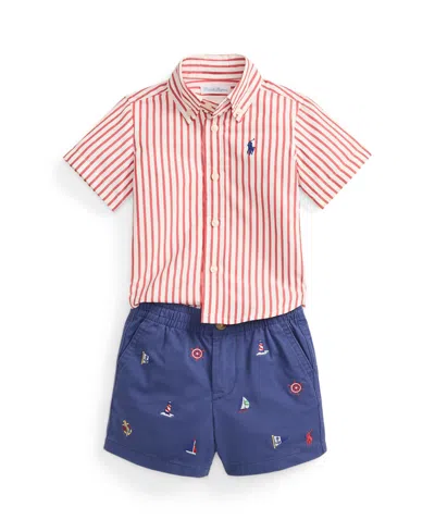 Polo Ralph Lauren Baby Boys' Striped Poplin Shirt And Embroidered Shorts, 2-piece Set In Multi