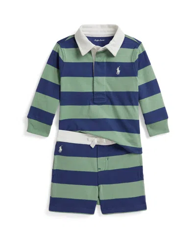 Polo Ralph Lauren Baby Boys' Striped Rugby Shirt And Shorts, 2-piece Set In Multi
